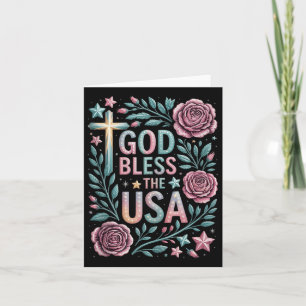 Carte Retro Boho Floral Dieu Béni Les Usa Christian 4th