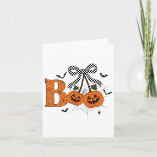 Carte Retro Boo Ghost Citrouille Cherries Bow Halloween 