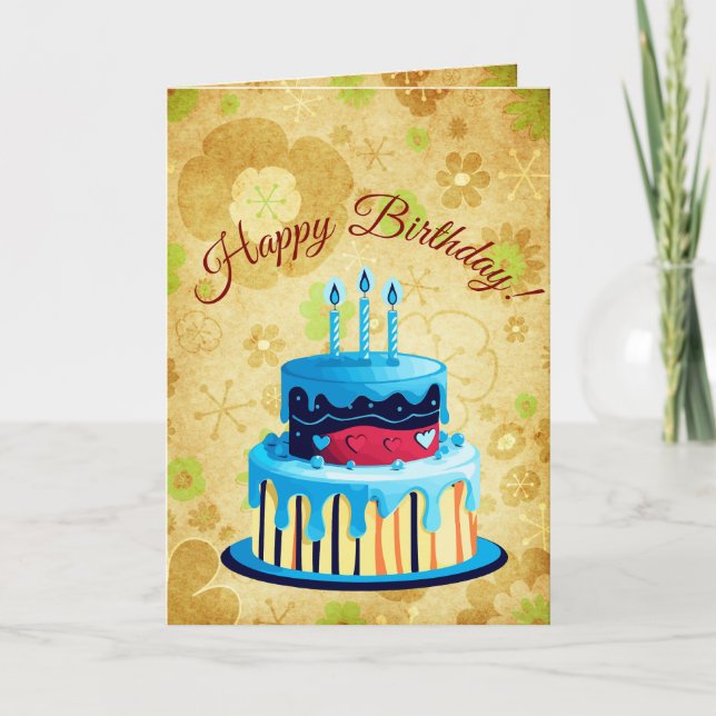 Carte Retro Brown Green Mod Floral Birthday Card (Devant)