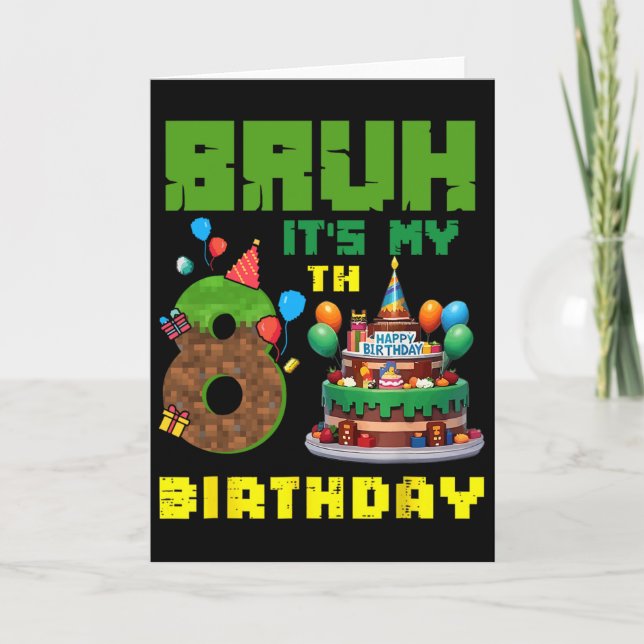 Carte Retro Bruh C'est mon 8ème anniversaire Gâteau Pixe (Devant)