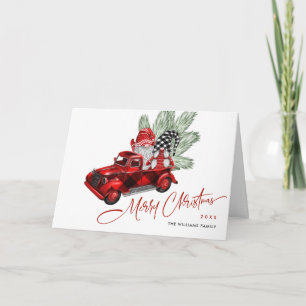 Carte Retro Buffalo Red Truck Gnomes Rustique Noël