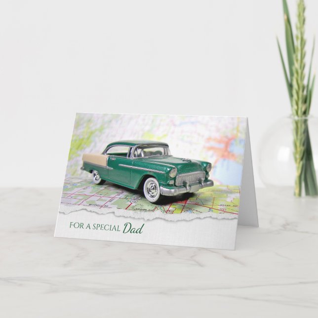 Carte retro car on map for Dad's birthday (Devant)