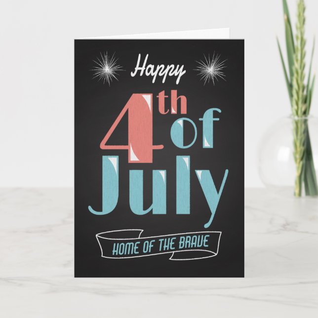 Carte Retro Chalkboard avec Fireworks pour 4 juillet (Devant)