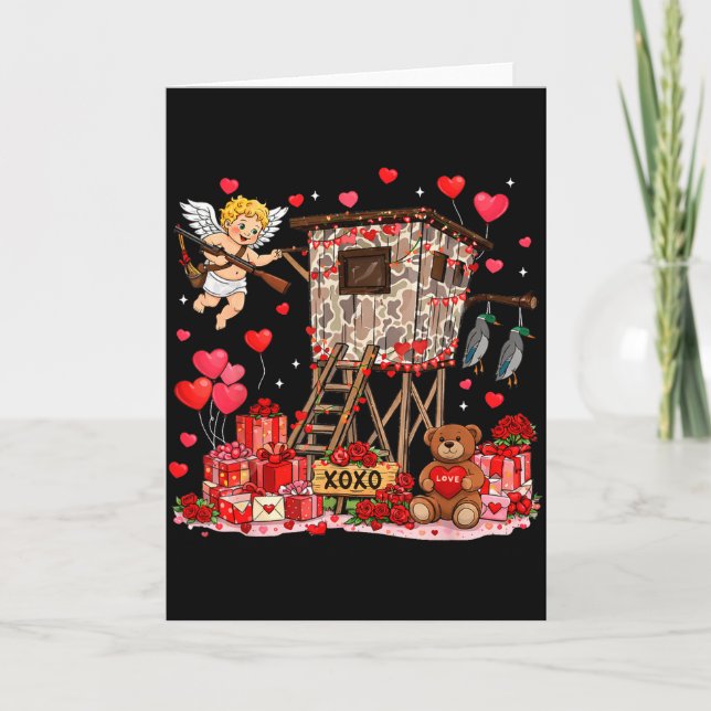 Carte Rétro chasse canard camo bébé Cupidon Saint Valent (Devant)