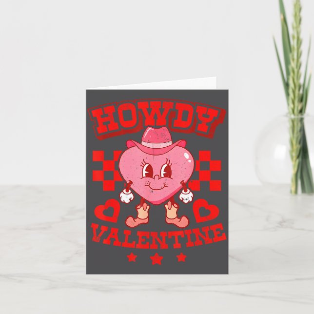 Carte Retro Checkered Howdy Western Valentines Day Cowbo (Devant)
