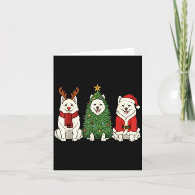 Carte Retro Christmas American Eskimo Dog Santa Reindeer (Devant)