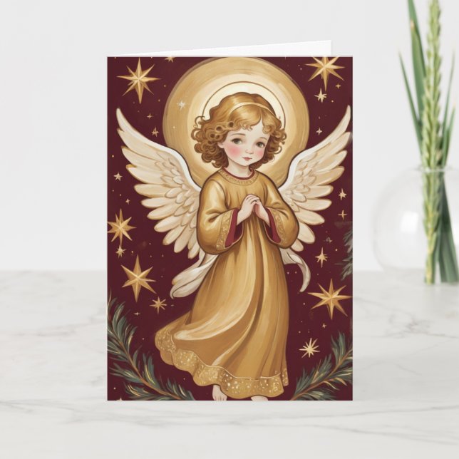 Carte Retro Christmas Angel Art Texte personnalisé (Devant)