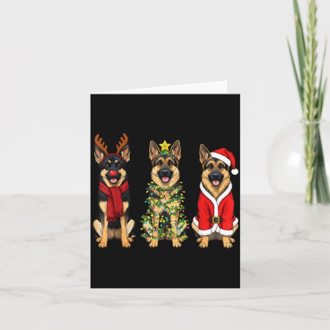 Carte Retro Christmas German Shepherd Santa Reindeer Gsd (Devant)
