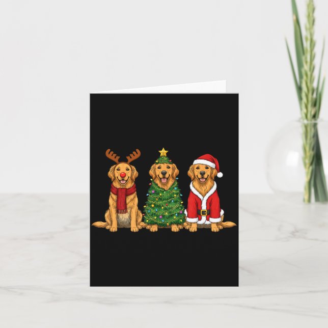 Carte Retro Christmas Golden Retriever Santa Reindeer Do (Devant)