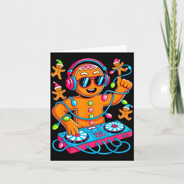 Carte Retro Christmas House Music Gingerbread Dj Techno  (Devant)