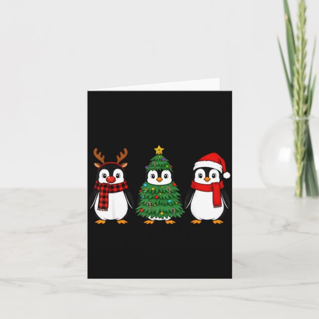 Carte Retro Christmas Penguin Santa Reindeer  (Devant)