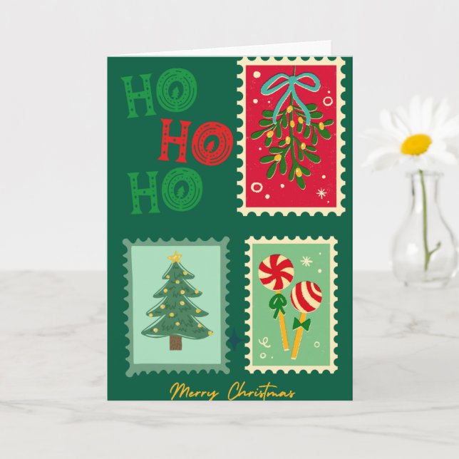 Carte Retro Christmas Postage Card – Mistletoe, Tree & P (Petite plante)
