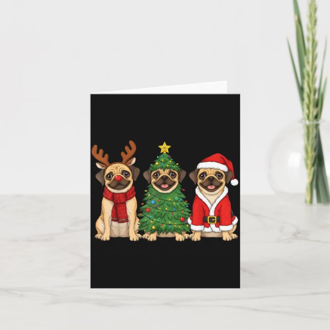 Carte Retro Christmas Puggle Santa Reindeer Dog Lover  (Devant)