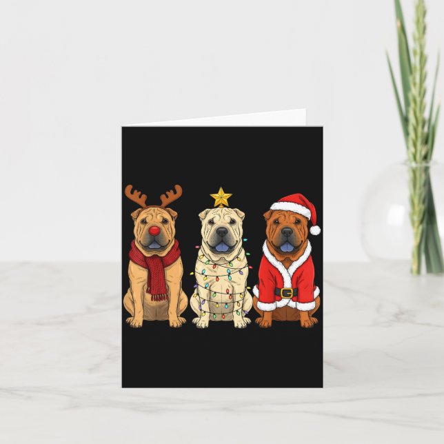 Carte Retro Christmas Shar Pei Santa Reindeer Dog Lover  (Devant)