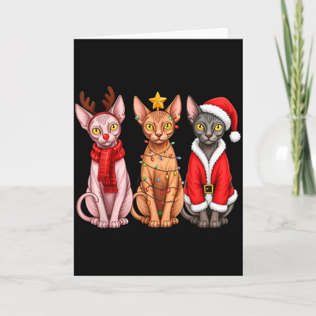 Carte Retro Christmas Sphynx Cat Santa Reindeer  (Devant)