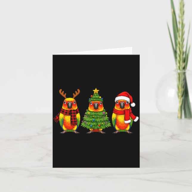 Carte Retro Christmas Sun Conure Parrot Santa Reindeer  (Devant)