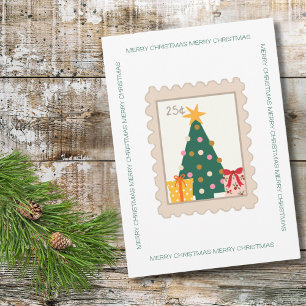 Carte Retro Christmas Tree présente timbre et photo de f