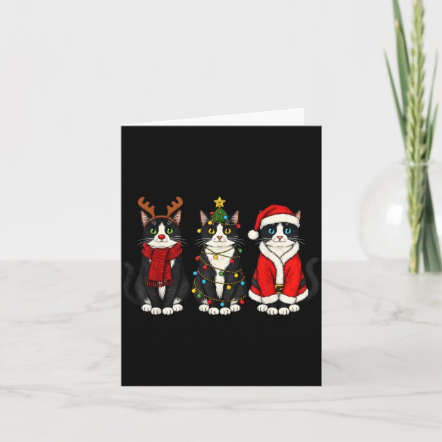 Carte Retro Christmas Tuxedo Cat Santa Reindeer  (Devant)