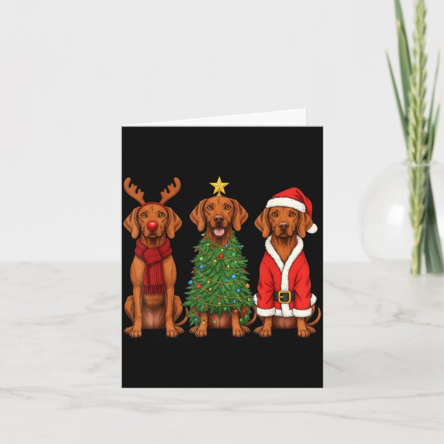 Carte Retro Christmas Vizsla Santa Reindeer Dog Lover  (Devant)