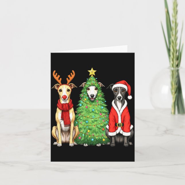Carte Retro Christmas Whippet Santa Reindeer Dog Lover  (Devant)