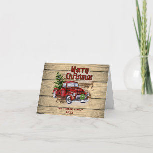 Carte Retro classique Rustique Noël Fête de Camion Rouge