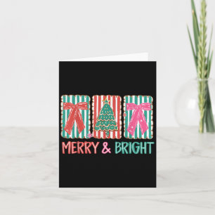 Carte Retro Coquette Bow Joyeux Et Arbre De Noël Lumineu