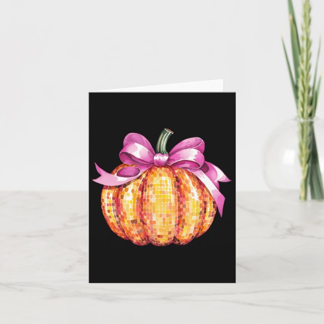 Carte Retro Coquette Citrouille rose Bow automne Thankgi (Devant)