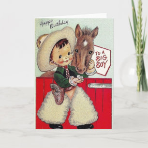 Carte Retro Cowboy Anniversaire Pour Un Gros Garço
