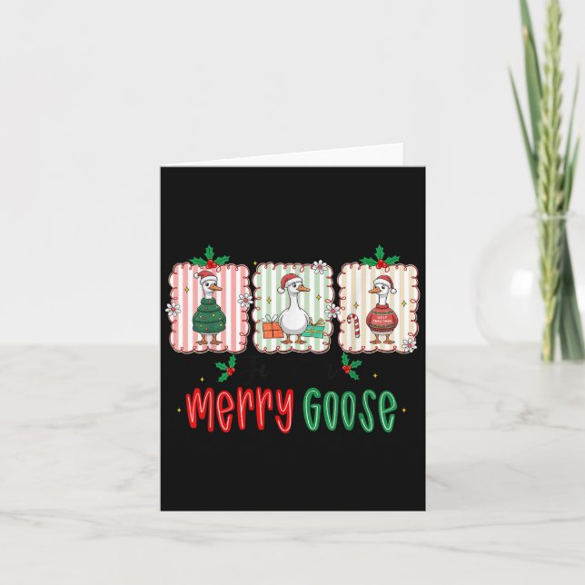 Carte Retro Cute Goosmas Christmas Funny Just A Merry Go (Devant)