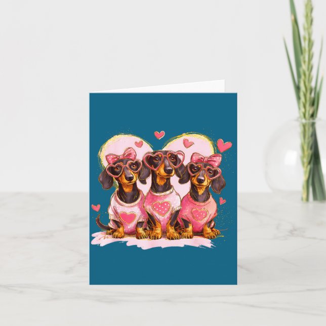 Carte Retro Dachshund With Heart Sungles Valentine's Day (Devant)