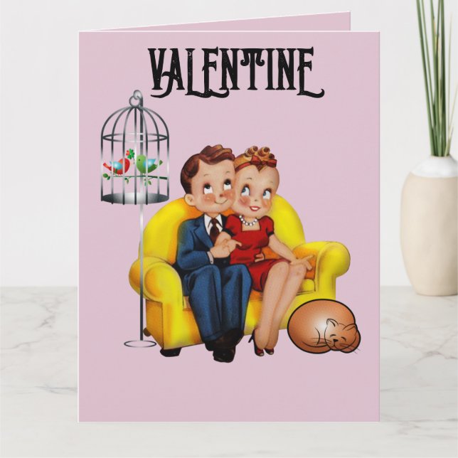 CARTE RÉTRO DE COUPLE MIGNON POUR LA SAINT-VALENTI (Devant)