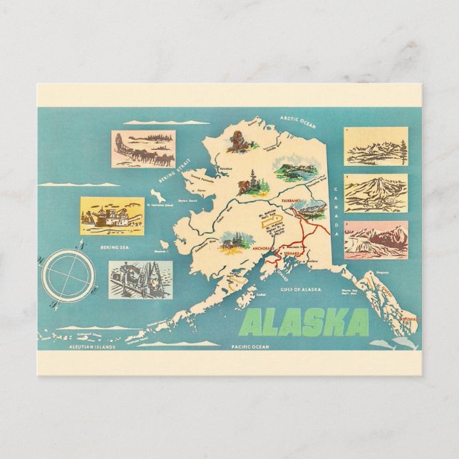 Carte Rétro de l'Alaska sur Carte Postale  (Devant)