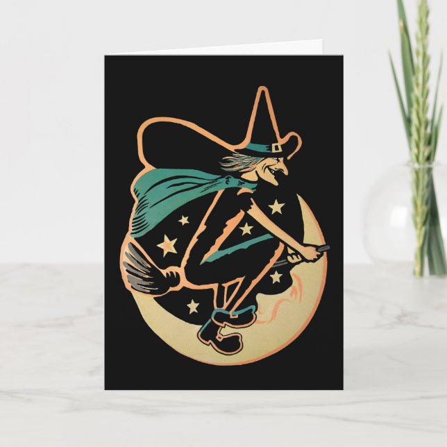 Carte rétro de sorcière d'Halloween (Devant)