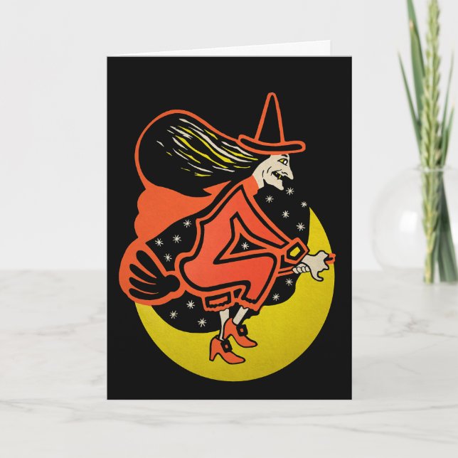 Carte rétro de sorcière d'Halloween (Devant)