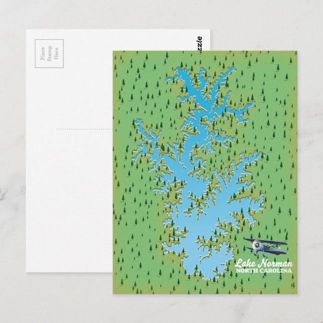 Carte rétro du lac Norman Caroline du Sud (Devant / Derrière)