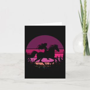 Carte Retro Equestrian Girls Horses Vintage Girl Riding