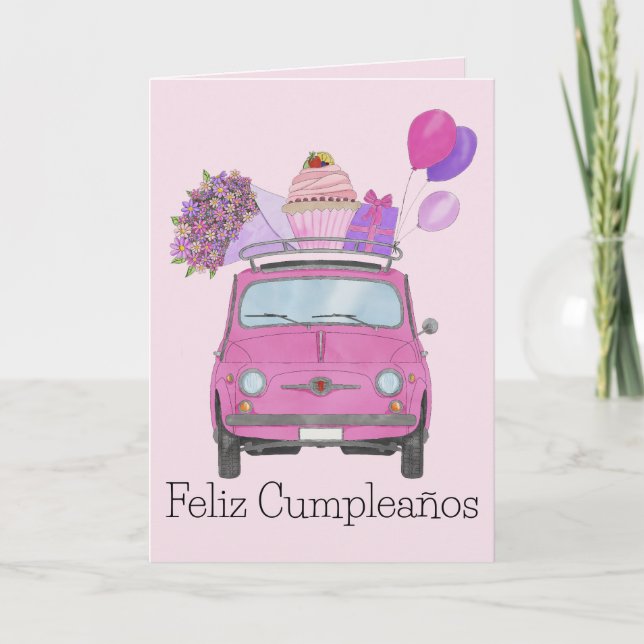 Carte Retro Fiat 500 pour l'anniversaire espagnol (Devant)