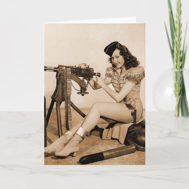 Carte Rétro fille vintage d'artilleur de machine de (Devant)