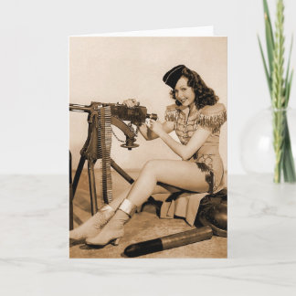 Carte Rétro fille vintage d'artilleur de machine de