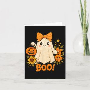 Carte Retro Floral Boo Ghost Citrouille Bow Halloween Fe