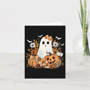Carte Retro Floral Ghost mignon Citrouille Automne Hallo