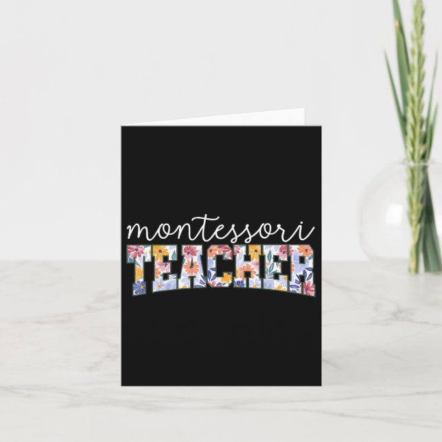 Carte Retro Floral Montessori Enseignant Instructeur Edu (Devant)