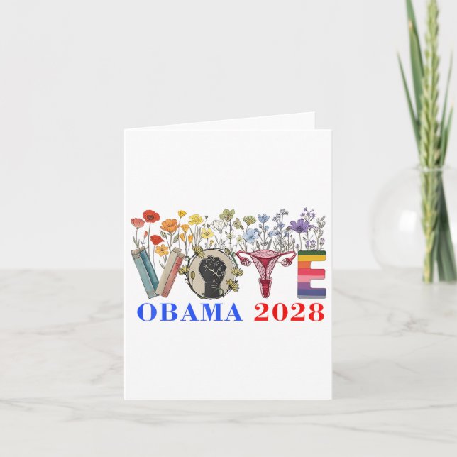 Carte Retro Floral Obama 2028 (Devant)