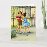 Carte Retro French Mother Birthday Greeting Card<br><div class="desc">Vintage / Retro French Birthday greeting card. Adorable little boy and girl with their little bird.  Bonne fête Maman!  French Birthday Card for mom!</div>