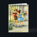 Carte Retro French Mother Birthday Greeting Card<br><div class="desc">Vintage / Retro French Birthday greeting card. Adorable little boy and girl with their little bird.  Bonne fête Maman!  French Birthday Card for mom!</div>