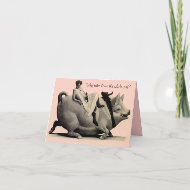 Carte Retro Funny Birthday Card Lady on Pig Dit (Devant)