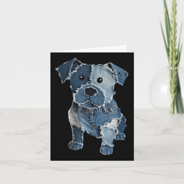 Carte Retro Funny Denim Patch Animal Chien Imprimer Pour (Devant)
