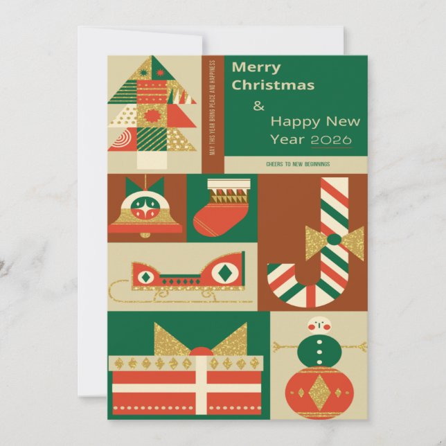 Carte Retro Geometric Christmas Greeting Card – Festive  (Devant)