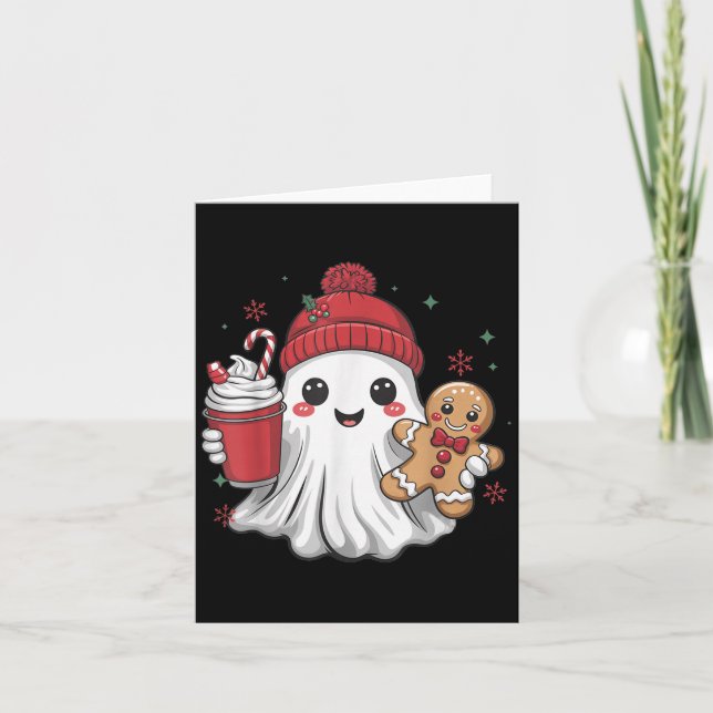 Carte Retro Ghost Beanie Christmas Holiday Xmas Coffee G (Devant)