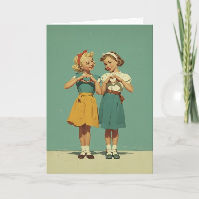 Carte Retro Girls Sharing Heartfelt Joy (Devant)
